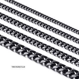 Two 7.0mm Black 316 Stainless Steel Cuban Link Chain Necklaces Sizes 45cm & 50cm